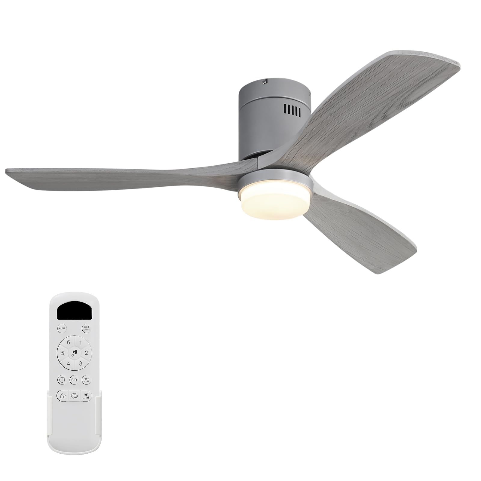 Sofucor 52 Inch Low Profile Ceiling Fans with Light, Modern Flush Mount Solid Wood Ceiling Fan with Airflow 5000CFM, Quiet DC Motor, 6 Speeds, Timer &