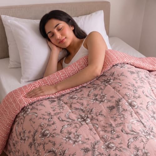 Image of Mafatlal 120 GSM Ultra Reversible Quilt, Lightweight Microfiber Comforter /Blanket for Single Bed, Soft AC Comforter for All Season (90 x 60 Inches) | Rosy