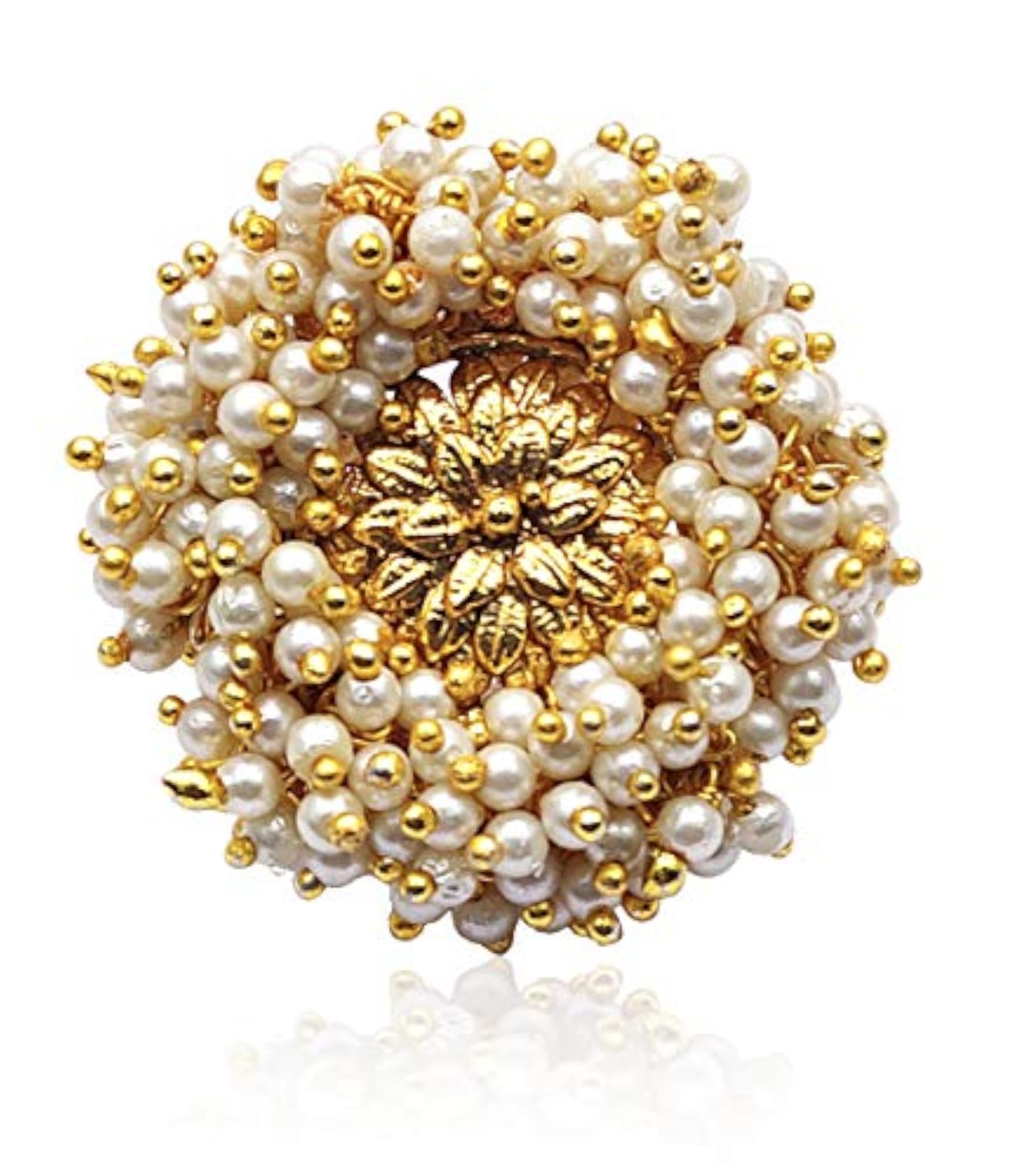 Traditional Gold Plated Pearl Studded Ring for Women