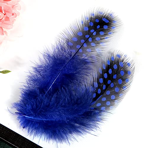 Tharaht Spotted Feathers 120Pcs 2-3Inch Small Natural Bulk Guinea Pheasant Feather For Crafts Hats Dream Catcher Decoration Feathers,Blue #TOP5