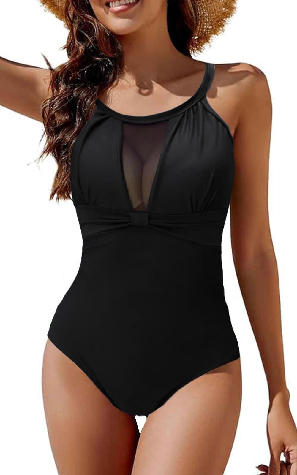 Yutdeng Bañador Mujer Reductor Barriga Bañadores Mujer Reductores Cintura Alta Fruncido Traje de Baño Mujer Una Pieza Push Up Sexy Monokini Halter Cuello Trajes de Baño Malla Swimsuit Relleno Natacion