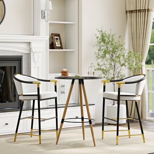 homary Modern Velvet Counter Stools, Beige Upholstered Kitchen & Bar Stools with Comfortable...