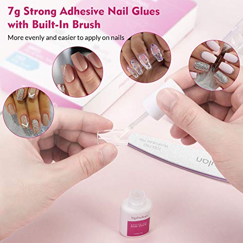 Tiphulan Clear Square Nail Tips - False Nails Tips And Glue With Gift Box Of 10 Sizes, 500Pcs Full Cover Acrylic Nail Tip, Squoval Shape Nail Tips, Fake Nails For Nail Art Salons And Home Diy #TOP1