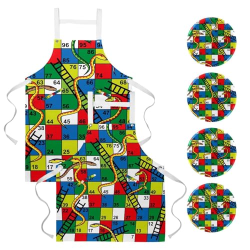 Tablier de cuisine pour pâtisserie et nettoyage à motifs graphiques et broches