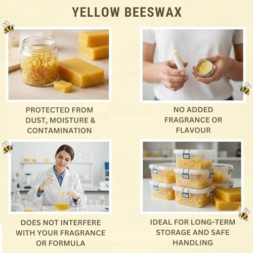 Image of Yellow Bees Wax Cosmetic Raw Material, Blocks (250g) | Cosmetic Safe | Make candles, lip balm, lotions, soaps and external application body care products