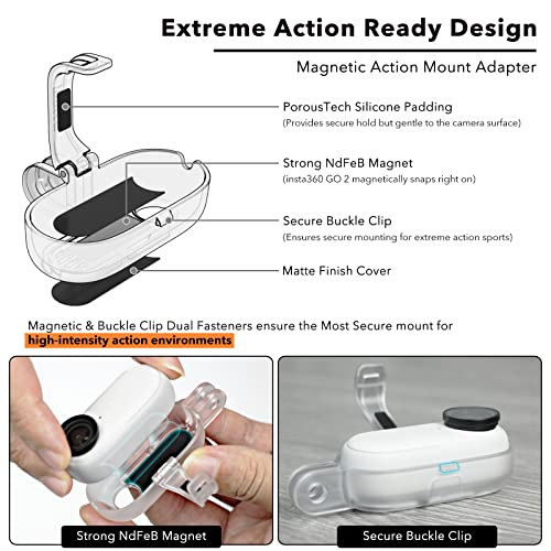 Symik Insta360 Go 2 64Gb Edition Tiny Action Camera With Insta360 Charge Case, Wearable Camera Accessories Bundle With Waterproof Carrying Case & Extreme Action Ready Magnetic Mount Adapters (4 Pack) #TOP5