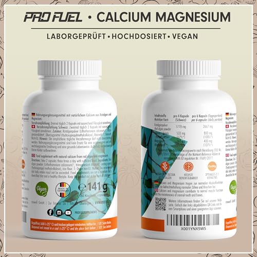 Calcium & Magnesium 180 Kapseln- hochdosiert mit 800 mg Calcium + 400 mg Magnesium pro Tag - hohe Bioverfügbarkeit durch natürliches Calcium aus Rotalgen und Magnesium-Citrat - laborgeprüft & vegan