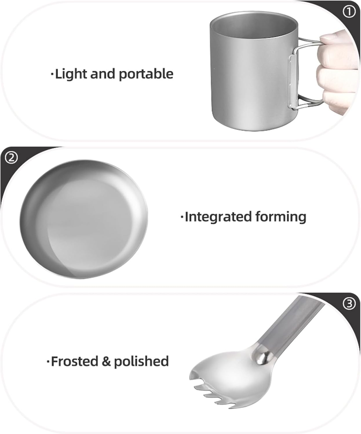 Dinnerware Set, 3 Pieces Camping Mess Kit, Dinner Plate, Spork, Cup, for Backpacking, Camping, Hiking, and Picnics