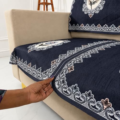 Image of Homerz Premium 'Maharaja Paradise Series' Sofa Cover | Net Fabric Sofa Cover | Washable, Anti-Dust Backed & Wrinkle Resistant Cover (Regal Flower, 2 Seater, Seat Cover with Backrest)
