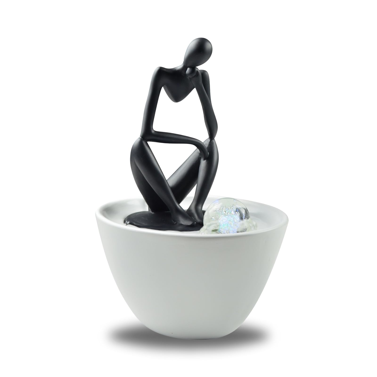 Fontana interna moderna statua da uomo rimovibile luce LED colorata – idea regalo uomo insolito – decorazione interna contemporanea – fontana da tavolo circuito chiuso – H 26 cm – Pensador Zen'Light