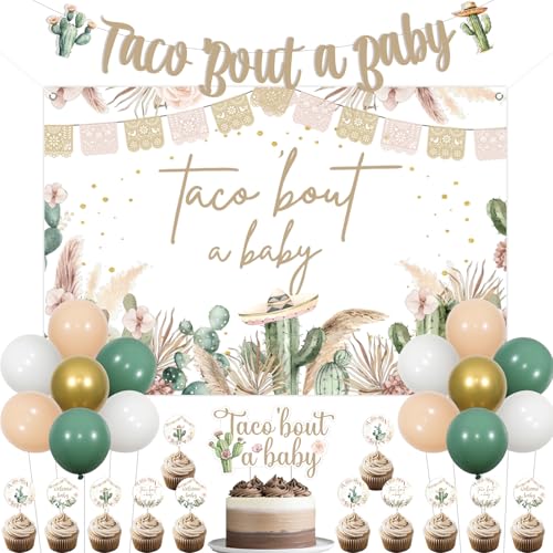 Cheereveal Taco Bout A Baby Decorations Mexican Fiesta Baby Shower Balloon Backdrop Banner Cake Cupcake Toppers Boho Fiesta Cactus Theme Gender Reveal Party Supplies