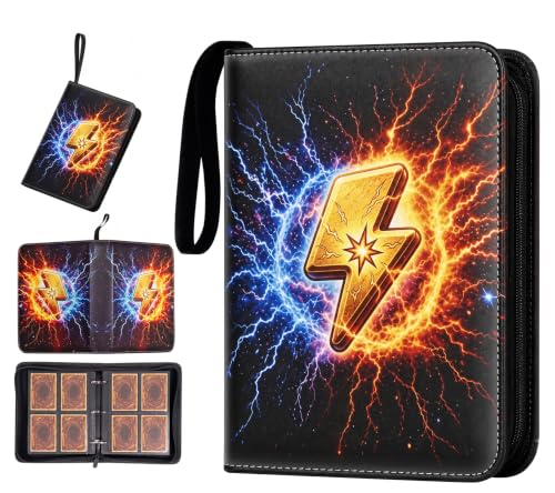 4 Pocket Card Binder, 400 Pockets Card Collection Book with 50 Removable Sleeves, 3-Ring PU Leather Trading Card Album for Game & Sports Cards - Portable Zipper Binder for Boys Kids