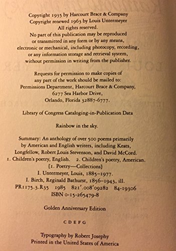 Rainbow in the Sky 0152654798 Book Cover