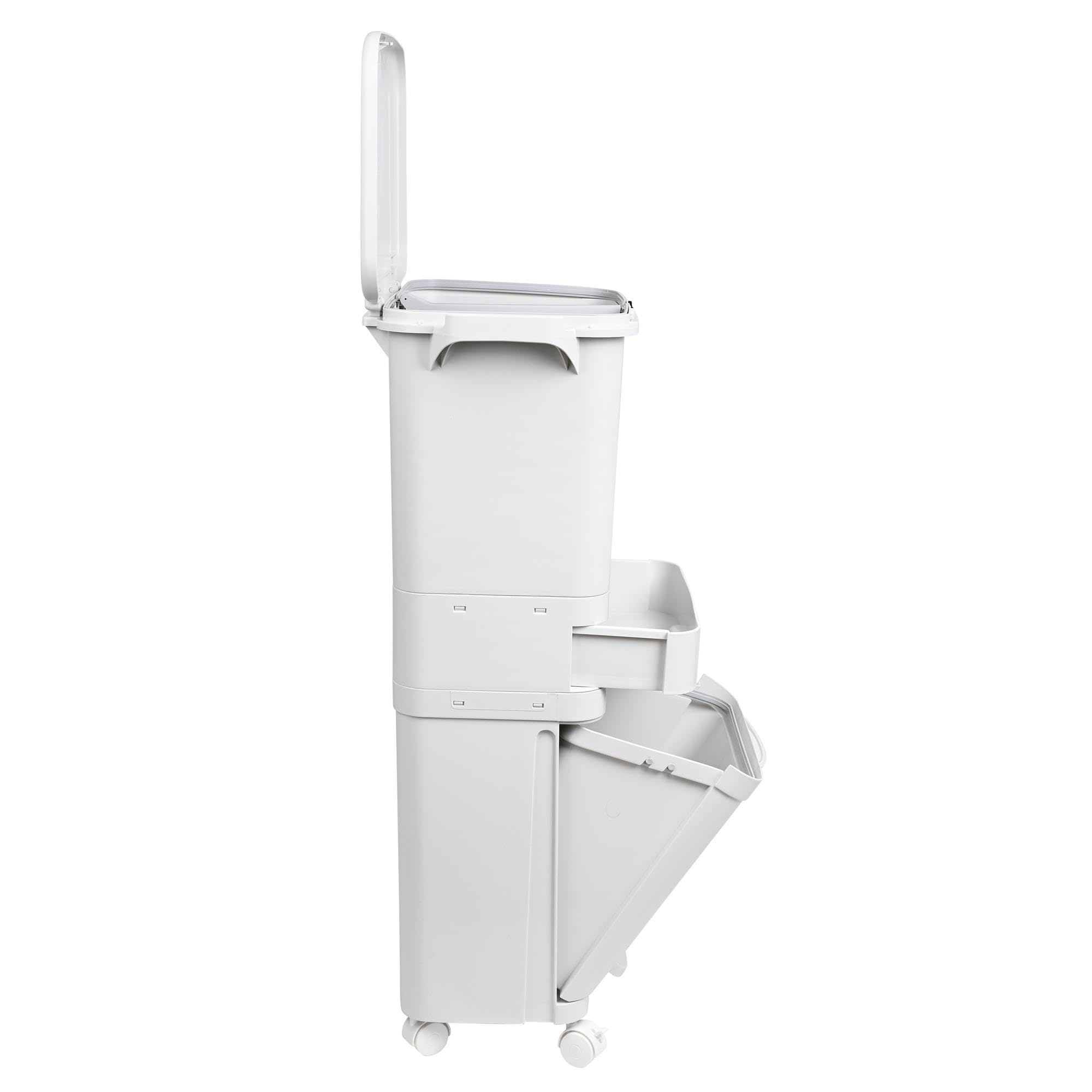 Poubelle de recyclage à tri sélectif 42 L triple compartiment avec pédale roulettes poignée