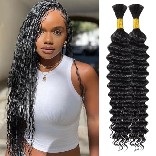 Human Braiding Hair Deep Wave Tissage Cheveux Naturels Curly Bundles Human Hair for Boho Braids Bresilien Meches Tissage Bouclé Naturel Cheveux Humain 20 20...