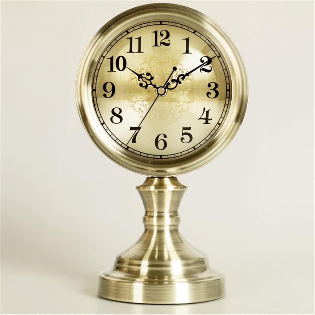 Metal Desk Clock Living Room European Style Bronze Desk Clock Silent Trophy Pendulum Desk Clock Desktop Decoration (Color : A, Size : 1432cm)