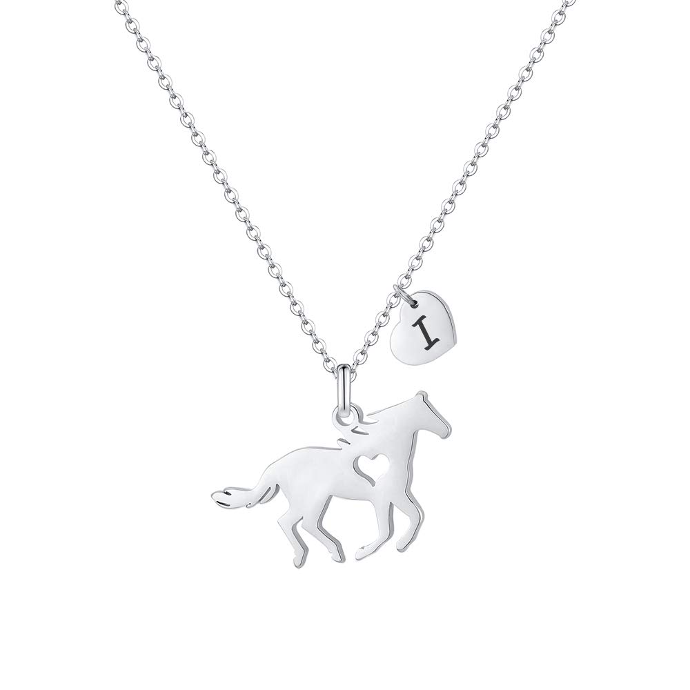 MONOOC Valentines Gifts for Kids Her Girls - Horse Necklace Gifts for Girls Horse Jewelry Necklaces Heart Initial Necklace Valentines Gift for Kids