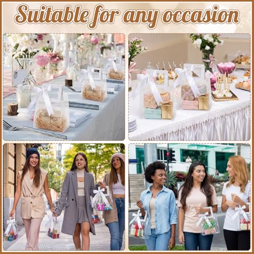 YooNotee 24 Pcs Clear PVC Gift Bags with Handles and Ribbon Transparent Plastic Party Favor Bag with Handle 6.7 x 5.9 x 3.4 Inches Gift Wrap Bags Bulk for Mother's Day Wedding Birthday Easter(White) by YooNotee - Image 5
