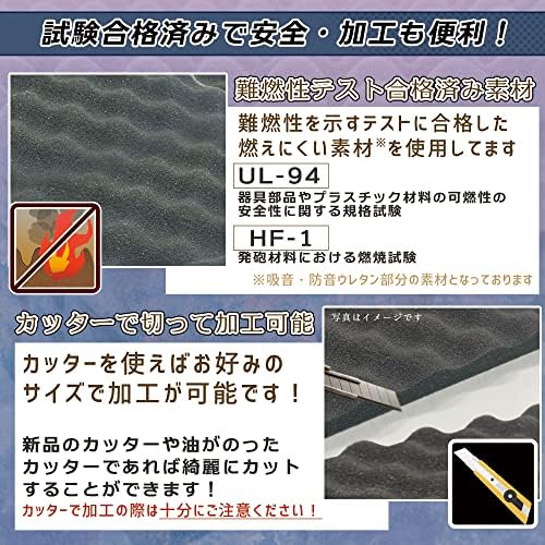 コスプレファクトリー 吸音材【 日本製 】25cm × 25cm 厚み 2.5cm 復元不要 手軽 DIY デッドニング 車 壁 スピーカー 騒音対策 レコーディング 壁面 ウレタン スポンジ 緩衝材 音 難燃 ウレタンフォーム 密度 28D の商品画像 3