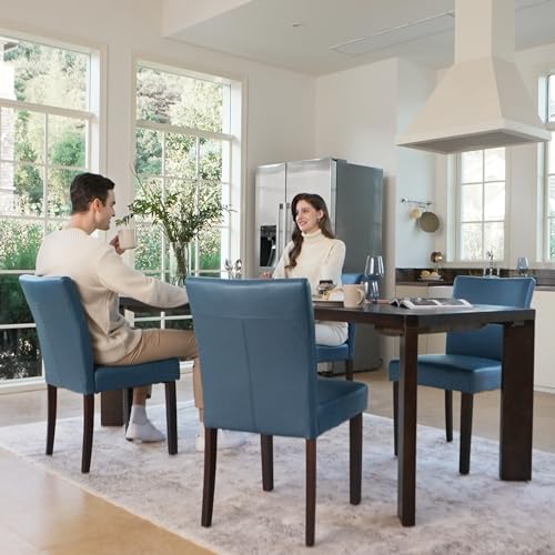 Watson & Whitely Upholstered Kitchen & Dining Room Chairs with Low Back, Faux Leather Armless Dining Chairs with Solid Wood Legs, Set of 2, Blue - Image 5