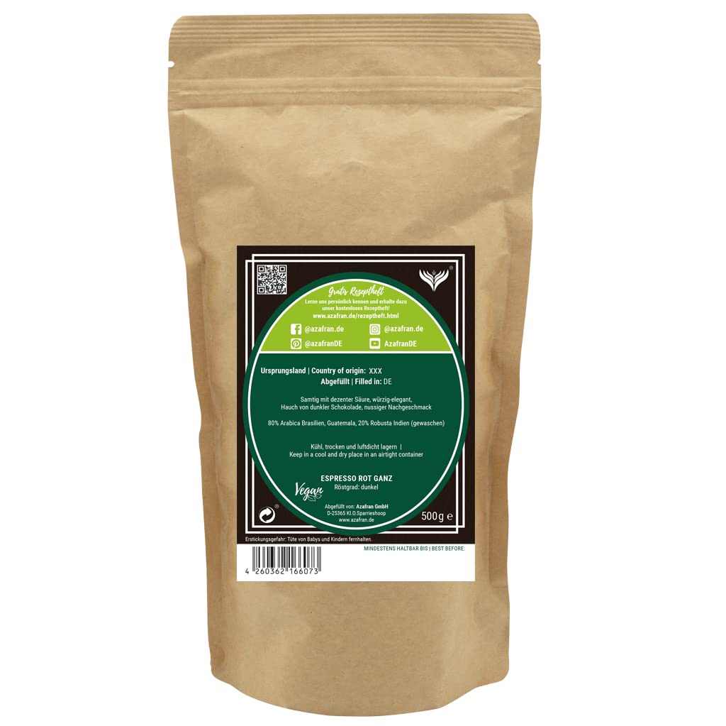 Azafran Roter Espresso Kaffeebohnen ganz 80% Arabica 20% Robusta dunkle Premium Röstung 2kg