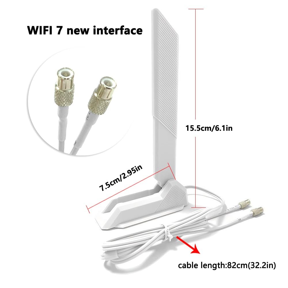 ZAHARA Antenne WiFi 7 pour MSI - WLAN Tri-Bande 2,4/5/6GHz, Compatible avec séries pour MEG, MPG, MAG & Pro (Z890/X870/B860/B850), 5,8 Gbit/s, Câble 82cm, Connexion Rapide (Blanc)