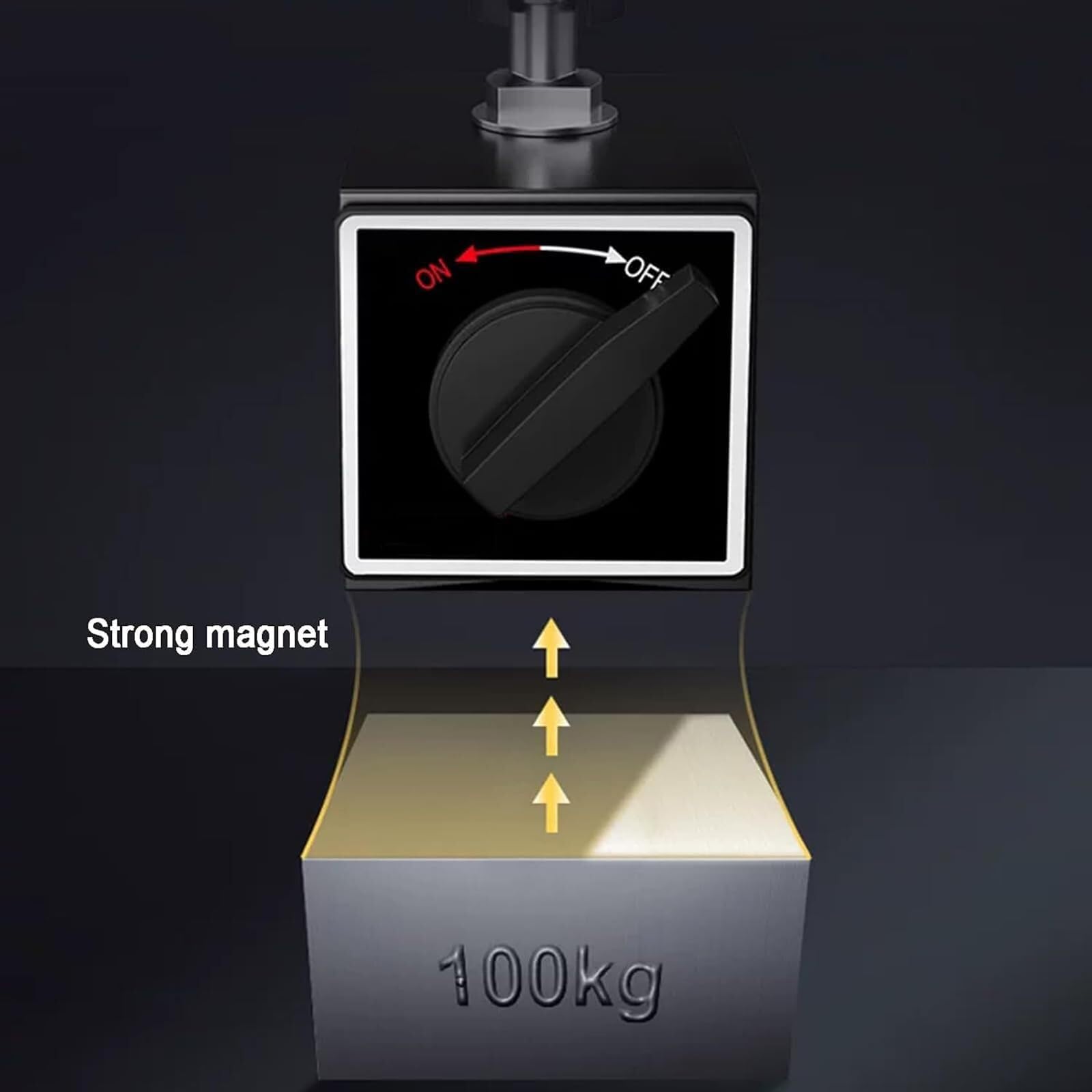 Base magnética para comparador de cuadrante, 30-100 kg, Brazo Giratorio de 360° | Sujeción Fuerte, Material metálico, chaflán de 45°, se Adapta a Orificios de 8 mm (100kg)