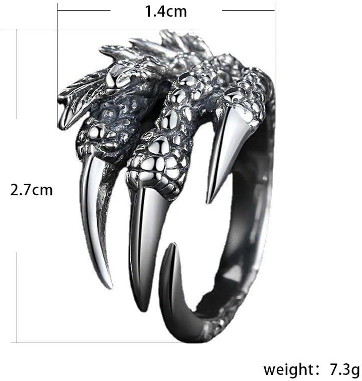 Vintage Men's Dragon Claw Adjustable Opening Ring Retro Style Alloy