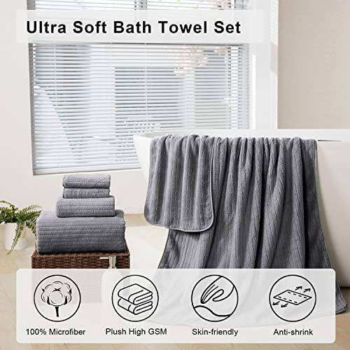 4 Piece Gray Stripe Large Bath Towels Set Oversized Bath Sheet Super Soft Breathable Jumbo Bathroom Towels Highly Absorbent Shower Towel Quick Dry Beach Chair Towel Spa Gym Hotel Towel Set #TOP1