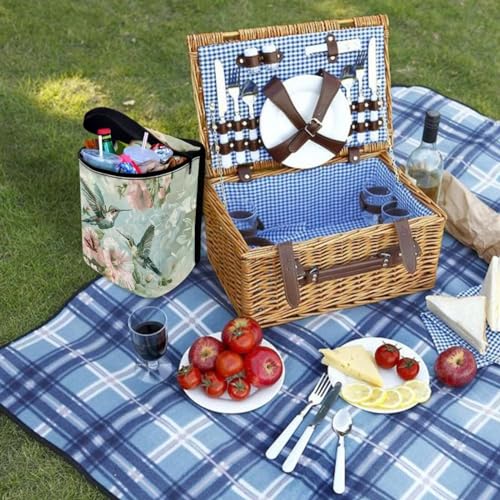 Image of Talayituse Hummingbird Hibiscus Print Car Trash Can with Adjustable Straps, Foldable Car Trash Bag Bin Car Garbage Bag Multipurpose Storage Box for Vehicle Travel Camping Picnicing