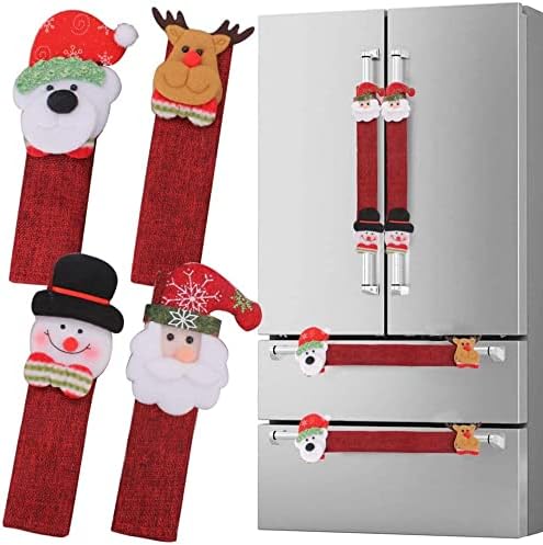 Refrigerator Door Handle Covers Set of 8, Christmas New Year Thanksgiving Decorations Handle Cover Santa Snowman Kitchen Appliance Covers Fridge Dishwasher Door Handle Covers Protector