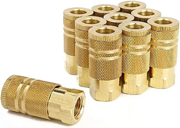 1/4-Inch Brass Female Industrial Quick Connect, Air Hose Fittings, Female Quick Connector Air Coupler - PACK OF 10