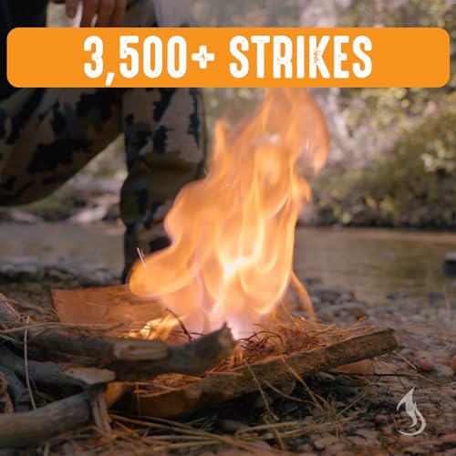 Sophos Survival Ferro Rod Fire Starter Drilled Flint and Steel Survival Tool Kit with High Visibility Paracord Lanyard and Weatherproof Striker - 3 Inches Long x 5/16 Inch Diameter