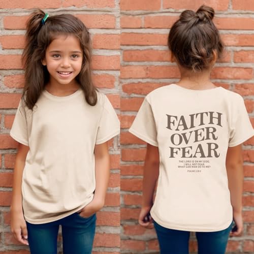 Faith Over Fear Shirt Christian Jesus Tshirts for Girls Religious Inspirational Tees Bible Verse Tops for Kids 3-122