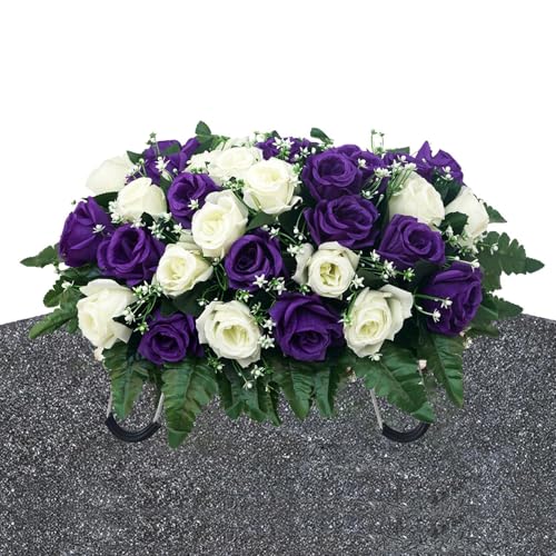 Saddle Flowers for Cemetery Headstones, Gravestone Saddle Flowers, Artificial Silk Rose Cemetery Decorations, Memorial Flower for Outdoor Tombstone Headstones Decorations image 5