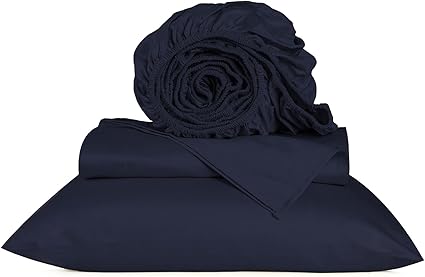 URBANHUT 800 Thread Count Twin Size Egyptian Cotton Sheets Set, 4 Pc Bed Sheet Sets for Twin Size Bedding, Luxury Hotel Sheets Sateen Finish Fits 16" Deep Pocket - Navy Blue