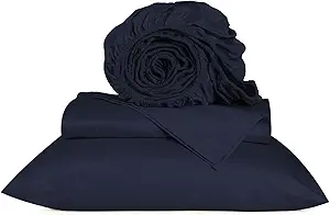 URBANHUT 800 Thread Count Twin Size Egyptian Cotton Sheets Set, 4 Pc Bed Sheet Sets for Twin Size Bedding, Luxury Hotel Sheets Sateen Finish Fits 16" Deep Pocket - Navy Blue