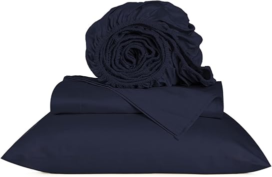 URBANHUT 800 Thread Count Twin Size Egyptian Cotton Sheets Set, 4 Pc Bed Sheet Sets for Twin Size Bedding, Luxury Hotel Sheets Sateen Finish Fits 16" Deep Pocket - Navy Blue