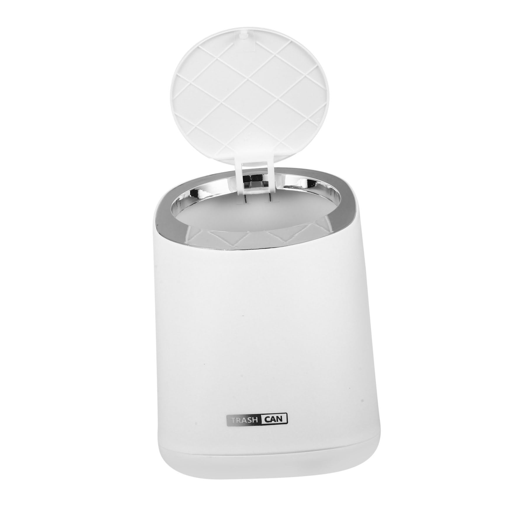 BUGUUYO Mini Desk Trash Can Lid Small Plastic Waste Holder Press Type Desktop Compost Bin for Home Office White