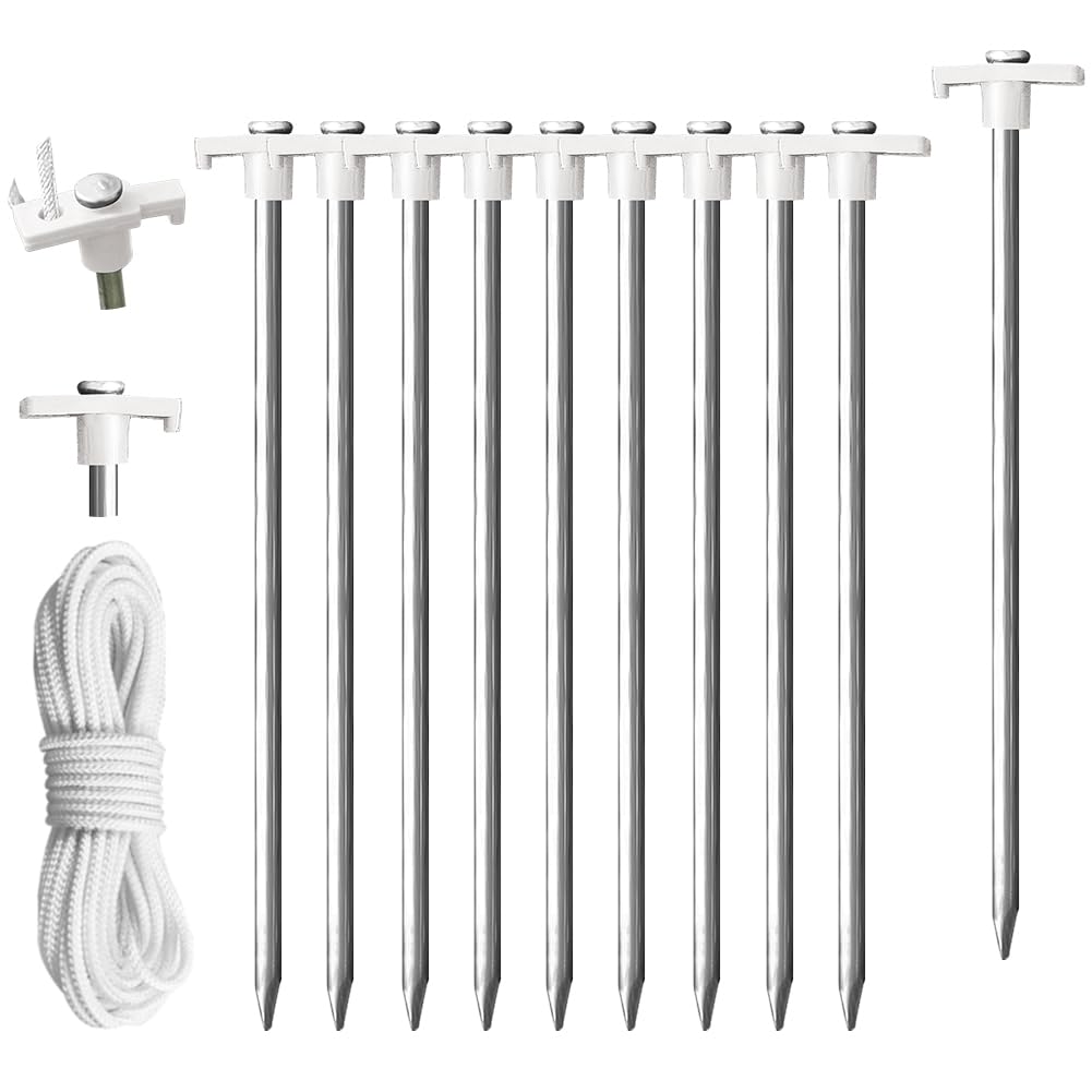 EurmaxUSA Galvanized Non-Rust Camping Pop Up Boat Anchors Stakes Heavy Duty 10pc-Pack, with 4x10ft Ropes & 1 Stopper