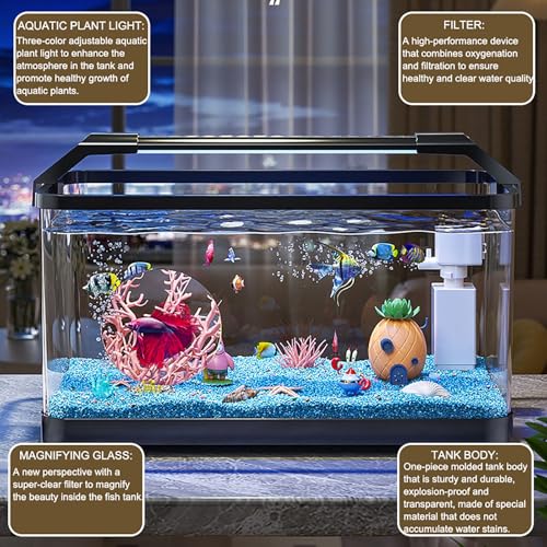 Luz LED para pecera, lupa de acuario, kit de inicio de peces Betta con filtro para nano, pez dorado, caracol y camarón