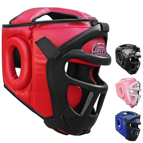 Farabi Sports Head Guard for Boxing MMA Muay Thai Fight Cage Training Helmet (Red, Medium)
