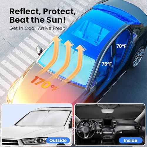 Magnelex Car Windshield Sunshade | Advanced Light-Blocking Protection | Foldable Sun Shade with Mirror Cut-Out Keeps Your Vehicle Cool | Fit for Cars, Trucks, and SUVs | XLarge (66 x 36 in)