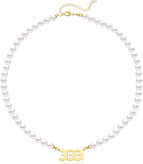 Angel Number Necklace for Women，Pearl Choker Necklace Gold Planted Lucky Number Necklace 111 222 333 444 555 666 777 888 999 Necklace