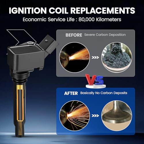 Image of Set of 4 Ignition Coil UF716 Compatible with Audi TT A3 A4 A6 A8 A5 Quattro S3 S5 Q3 Q7 Q8 RS3 RS5 Compatible with Volkswagen Passat Jetta Beetle 1.8L 2.0L l4 Replacement for UF771 UF765 UF752