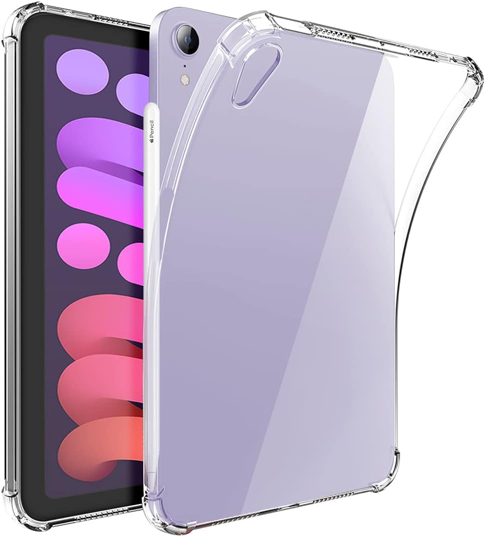 Clear Case for iPad Mini 6 (8.3 inch, 2021) with Pencil Holder, Supports 2nd Gen Apple Pencil Charging, Ultra Slim, Lightweight, Soft TPU Back Cover Skin for iPad Mini 6th Generation