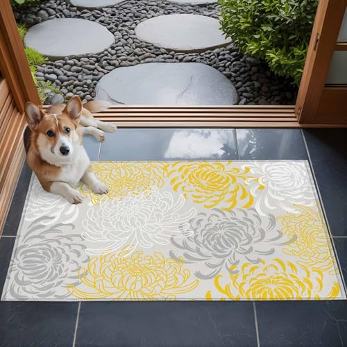 Tapete rectangular amarillo 2x3 pies antideslizante lavable miniatura 4