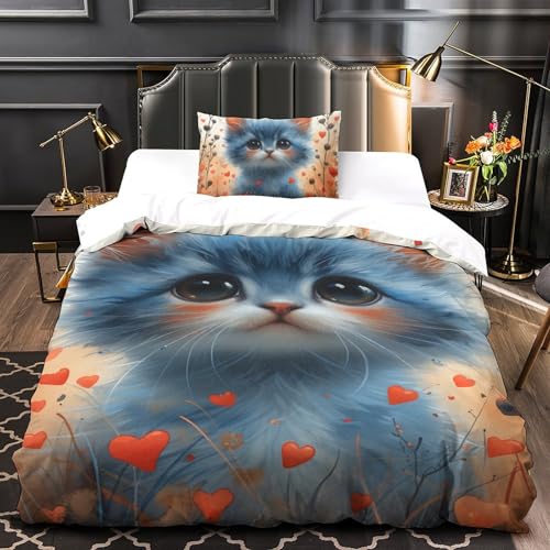 Parure de couette chat 3D en microfibre, l'idée cadeau idéale pour lit d'enfant single - 4