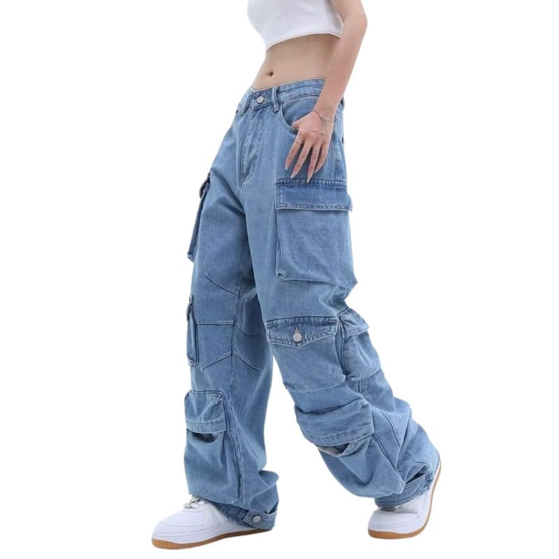 Baggy Cargo Pants for Womens Mens Y2K Loose Low Rise Wide Leg Jeans Harajuku Streetwear Clothes4