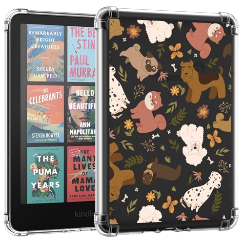 Custodia Protettiva Compatibile con 7 Kindle Paperwhite 2024 12 ª Generazione e Colorsoft Signature Edition 2024 di Guscio Posteriore Morbido Trasparente tpu Cani Felici